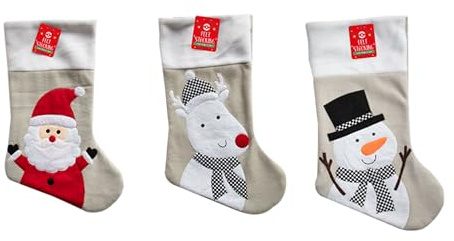 AKEDE Felt Christmas Stockings - Christmas Stocking | 15'' Set Of 3 Grey Embroidered kids Stockings Christmas - Santa, Reindeer and Snowman - xmas stocking For Child And Home Decorations - Felt