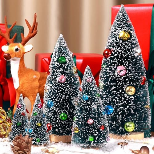 5 Stück Mini Weihnachtsbaum mit Glöckchen,Tannenbaum Künstlich Klein,Künstlicher Weihnachtsbaum Klein,Bunte Glocken Mini Weihnachtsbaum,Weihnachten Deko 5/15/20/25cm