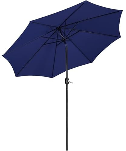 Yaheetech 270cm Sombrilla Terraza Exterior Anti UV Inclinable Parasol Jardin Sombrillas Patio Playa con Manivela Anti Viento Plegable Azul Marino