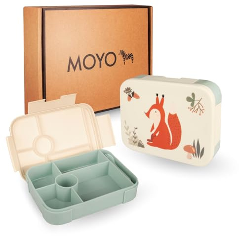 MOYO Kinder Brotdose in Mint I Luftdichte & auslaufsichere Brotzeitbox I Hochwertige & stilvolle Brotbox inkl. Snackgabel I Spülmaschinenfeste Lunchbox mit Fächern I BPA-freie Snackbox für Kinder