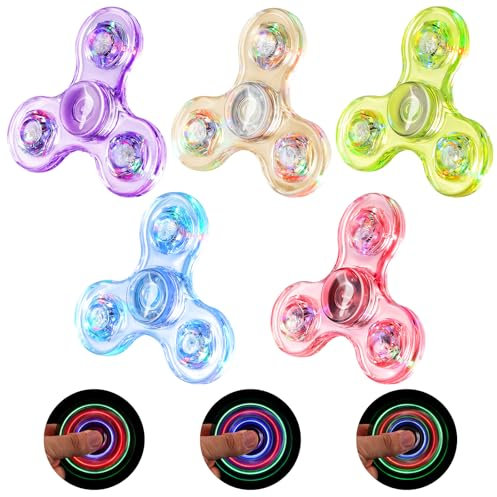 SCIONE 5 Stück Fidget Spinner Led Finger Spinner Kristall Hand Finger Spielzeug Leuchtend Anti Stress Angst Party Geschenk für Kinder