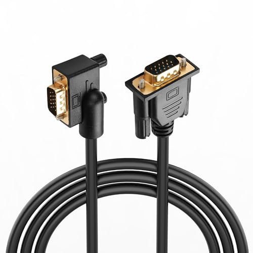 PNGKNYOCN Cavo VGA RGB a 90 gradi, 1,5 m 1080P Full HD ad angolo sinistro da VGA maschio a VGA maschio per monitor di computer, proiettore e altro ancora (1.5M)