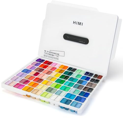 ARTFLY HIMI - Set di pittura a guazzo, 112 colori x 12 ml, doppia tazza di gelatina, progettata in una custodia per il trasporto, ideale per artisti, studenti, pittura a guazzo opaca (Bianco)