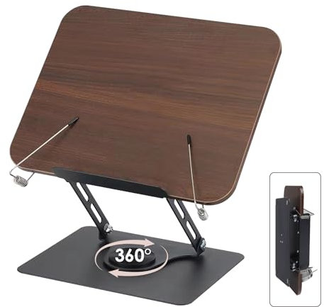 Foyucool Leggio per Libri con Base Girevole a 360°, Supporto Libri per Lettura, Altezza Regolabile, Multiangolare, Pieghevole, per Libri, Cuochi, Tablet, Spartito, Legno