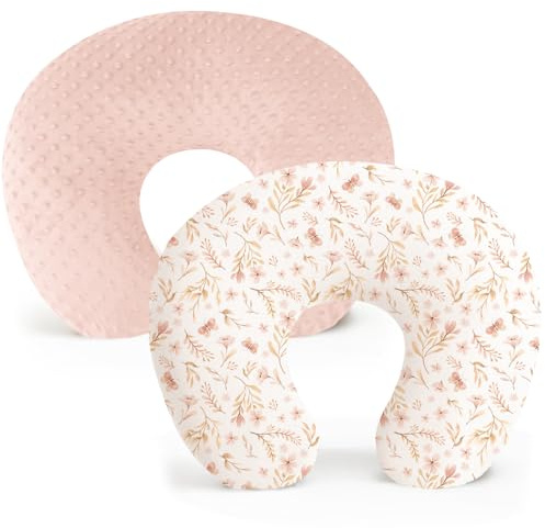 Konssy 2 Pack Nursing Pillow Covers, Soft and Comfortable Nursing Cover for Breastfeeding Pillows, Pillow Slipcover for Baby Girls Boys Newborn(Pink, Pink Spring)
