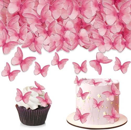 48Pcs Edible Butterfly Cupcake Toppers 3D Edible Butterfly Cake Topper Pink Butterfly Cupcake Decoration Picks Wedding Baby Shower Party Wedding Anniversary Birthday Party Cupcake Decoration