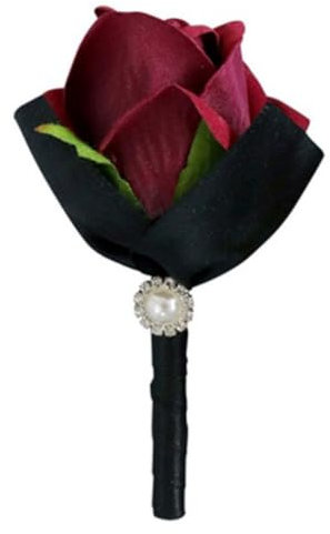 Wambere 1 Stück Hochzeit Boutonniere Rose Korsage Gästeanstecker Hochzeit Zubehör Ansteckblume für Braut Bräutigam Trauzeuge Brautjungfer Jubiläum Abschlussball Verlobung Geburtstag Party,Weinrot