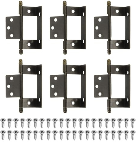 sourcing map 6Pcs Cabinet Hinges Full Inset, 3.4x0.6Inch Partial Wrap Long Axis Tip Hinge Vintage Semi-Wraparound Cover Cabinet Furniture Hinge with Screws, Bronze