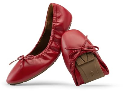 DREAM PAIRS Women's Flats Foldable Square Toe Ballet Flats for Women Bowknot Dressy Comfortable Light Weight Slip On Dress Shoes,Size 5,Red-Pu,DWUMFA2531