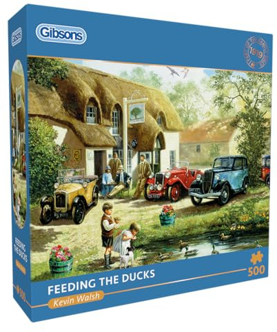 Gibsons Feeding the Ducks 500 Piece Jigsaw Puzzle for Adults – Idyllic British Village Scene by Kevin Walsh – Nostalgic Countryside Artwork – Premium Sustainable Puzzle Made in the UK/EU