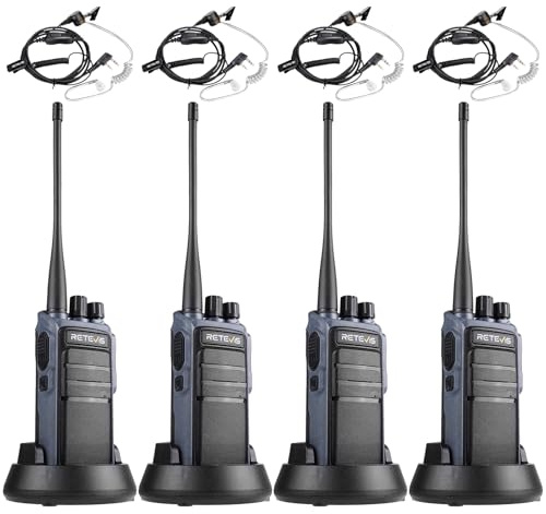 Retevis C64 Walkie Talkie, Radio Bidirezionale con Riconoscimento Vocale | Riduzione del Rumore, con Auricolare, per Ristoranti e Hotel, Nero, 4 Pezzi