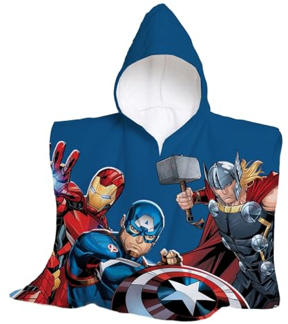 hermet, Marvel, Avengers, Toalla de Playa con Capucha, Poncho de Playa Maxi para niño, 60 x 60 cm, Toalla de Playa o Piscina, 100% algodón Suave