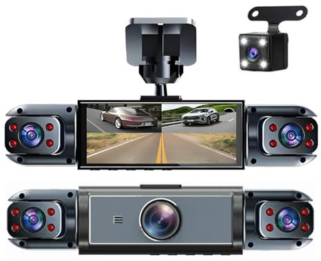 4 Channels Dash Cam For Cars, 360 Degree Panoramic Protection WDR，Front Interior and Rear Cameras,Rotatable lens IR Night Vision 1080P+480 * 3 Simultaneous Recording Video Recorder