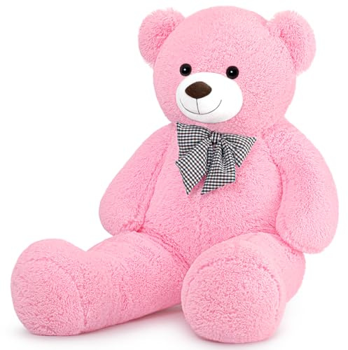 Sausudols XXL Teddybär Großer Bär 120 cm groß Riesen Teddy Bär Stofftier Plüschtier Kuscheltier Geschenk für Kinder Freundin Rosa