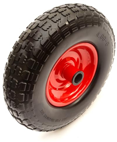 4.00-6 Metal Wheel & PU Solid Tyre With Bushes 13 Inch Flat Free 1 Bore Wheelbarrow Barrow Garden Cart Maximum Load 150 kg Fits 25-26 mm Axle