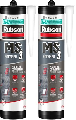 RUBSON MS3, Mastic polymère pour couverture/zinguerie, pour étanchéité et collage en extérieur, Gris Zinc, Cartouche 280 ml (Lot de 2)
