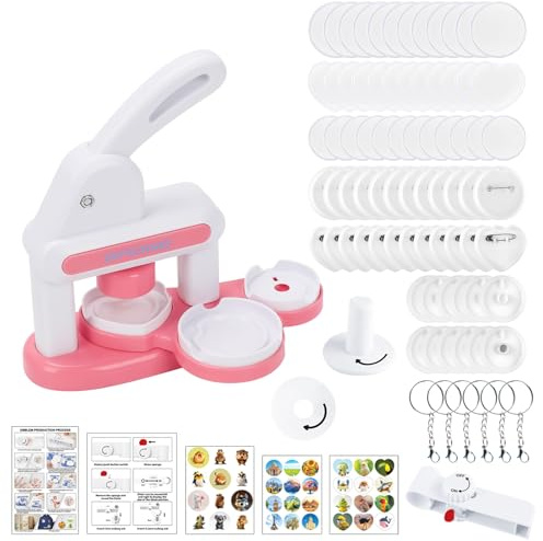 Buttonmaschine Magnete, ABS Pin Machine Maker Button Maschine Set Magnet | Button Maker Machine Kit mit Zeichnungen, Abzeichen und Schneidwerkzeugen, für Partygeschenke DIY Kreation (Rosa)
