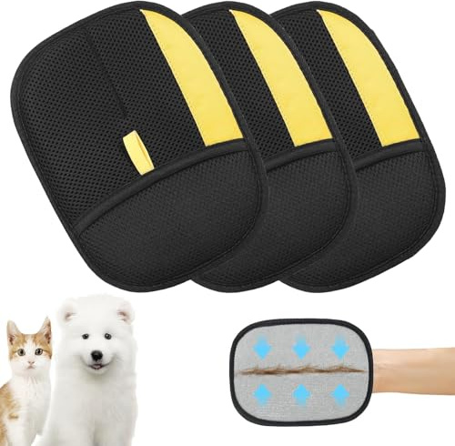 KRENIE 3 Pack Reusable Double-Sided Electrostatic Pet Hair Remover Gloves | Lint Mitts For Dogs, Cats, Sofas, Carpets, Beds, Clothing And Car Seats