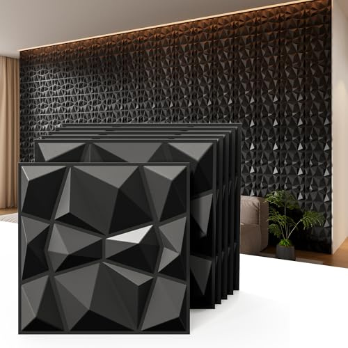 INMOZATA Lot de 33 panneaux muraux acoustiques 3D autocollants pour décoration d'intérieur, panneaux muraux texturés en PVC à motif losanges, 10 mm d'épaisseur, insonorisants, imperméables et