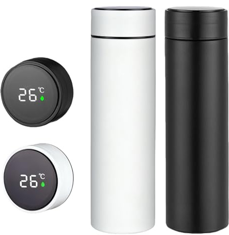 GOEDCH 500ml Thermoskanne mit Temperaturanzeige: 2 Stück Thermosflasche mit LED Temperaturanzeige, Wasserflasche aus Edelstahl 316 für Home, Büro, Reise, Sport, (Schwarz und Weiß)