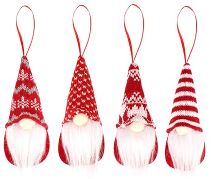 OIXYEY 8 Gnomes en Bois pour Décoration Sapin de Noël, Figurines Suspendues Main-Faites avec Chapeaux Tricotés, Création d'Ambiance Festive pour Cadeau Familial Magique