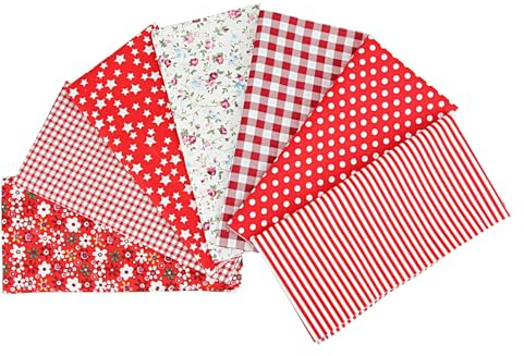 7er Set Baumwollstoff Paket Stoffreste zum Nähen Weihnachtsstoffe Restposten Stoffe zum Nähen Kinder Meterware,Stücke Paket zum Quilten, DIY Basteln Handwerken, Puppenkleidung (rot, 25x25cm)