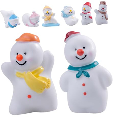 MUSISALY 8 Piezas Figuras de Muñeco de Nieve de Resina para Decoración Navideña Mini Estatuas para Mesa y Fiesta Accesorios de Diseño Artesanal Resistente para Ambiente Festivo