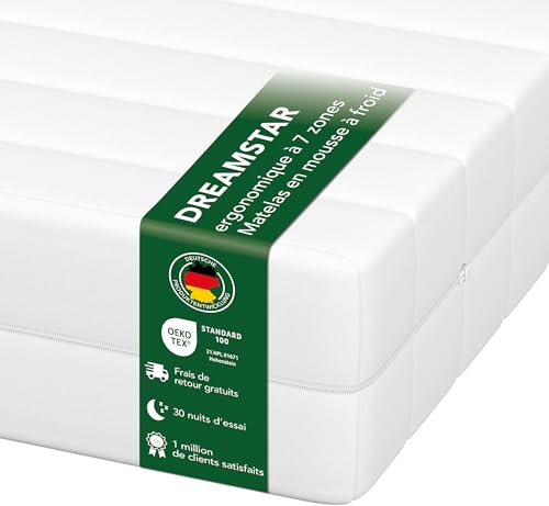 DREAMSTAR Simple Flex Duo 7-Zonen Matratze 100x200 cm | H2&H3 | Ergonomische Kaltschaummatratze | Hypoallergen & Antibakteriell | Bezug abnehmbar & waschbar | Öko-TEX® | (17cm, 100 x 200 cm)