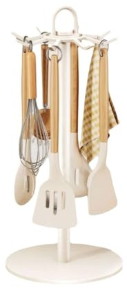 Staffe rotanti in acciaio al carbonio con 8 ganci per utensili da cucina, gancio rotante per appendere cucchiaio, pala (beige)