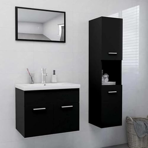 Bladez Schlafzimmerschrank Set aus Holzwerkstoff & Acryl - Modernes Badmöbel-Set in Schwarz für Badezimmer, Stauraum Lösung & Langlebig