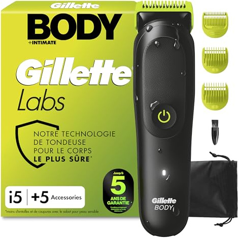 Gillette Labs Body Plus Intimate Tondeuse Homme i5, 5 Accessoires, Noire