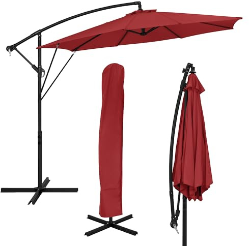ML-Design Parasol Déporté Ø 300 cm Rouge en Aluminium avec Manivelle, Protection UV50+ Tissu Imperméable, Modèle Inclinable et Pivotant 360°, Meuble pour Jardin Terrasse, Housse et Support inclus