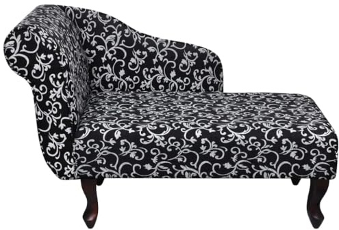 Chaiselong svart vitt tyg med träram 104 x 51 x 69,5 cm stoppad säng relaxstol för vardagsrum sovrum läshörn ergonomiskt vadderad bekväm ottoman soffa