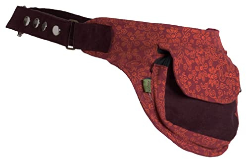 Vishes- Alternative Bekleidung - Bauchtasche aus Cord Baumwolle - Blumen Bedruckt dunkelrot