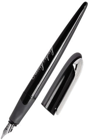 ONLINE Kalligrafie-Füller, Schönschreibfüller Air Schwarz, breite Kalligraphie-Feder in Strichstärke 1,4 mm, für Standard Tintenpatronen oder Konverter, inkl. Kombipatrone blau
