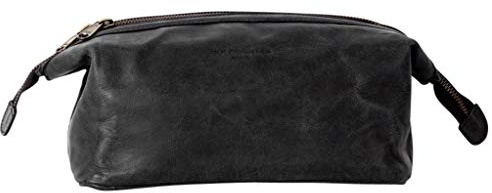 HOLZRICHTER Berlin - Kleine Kulturtasche aus Leder für Damen & Herren (No-5-1), Kulturbeutel 16x24x13cm, Echtleder Kosmetiktasche, Schwarz-Anthrazit