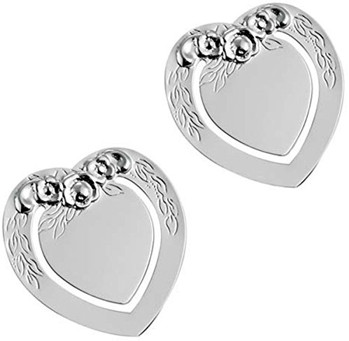 SILBERKANNE 2er Set Lesezeichen Herz & Rosen, versilbert, 4x3,5 cm, Premium-Qualität, in eleganter Geschenkverpackung