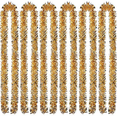 Sumind 6 Stücke Weihnachten Lametta 39,4 Fuß Metallic Garland Glitzernde Hängende Dekoration für Weihnachtsbaum Kranz Hochzeit Party Lieferungen (Gold Silver)