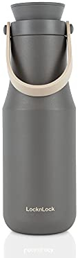 Lock & Lock Metro Tumbler - Thermobecher für Kaffee, Tee und andere heiße und kalte Getränke - Vakuum Isolierflasche mit Trageschlaufe - 470 ml - grau