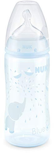 NUK First Choice+ Babyflasche | 0–6 Monate | Temperature Control Anzeige | 300 ml Flasche mit Anti-KoliK-Ventil | BPA-frei | Trinksauger aus Silikon | blau