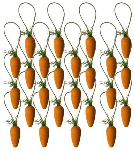 Amosfun 20pcs Karotten Anhänger Deko Schaum Künstliche Vegetables Frühlingsdeko Tischdeko Osterstrauch Orange Grün DIY Handwerk Dekor