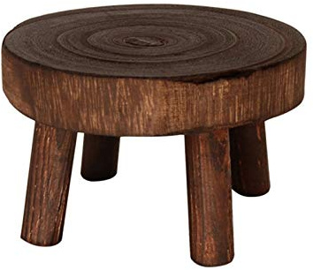 ASSR Mini tabouret rond en bois vintage avec 4 pieds - Style vintage - Pour présentation de plantes - Support de pot - Pour intérieur ou extérieur - Décoration de jardin