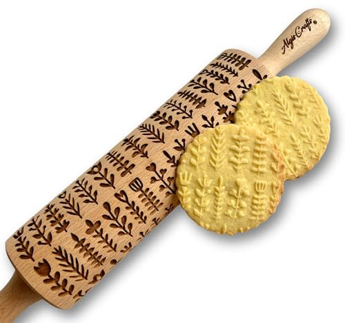 HERB PFLANZEN präge Nudelholz für hausgemachtes Gebäck. Gravierte Teigroller mit winzige Pflanzen für Keramik. Gravierte Nudelholz mit Muster von Algis Crafts