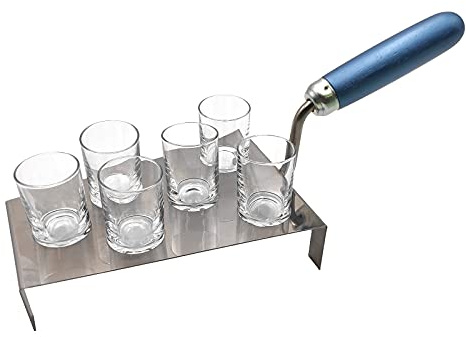 DEWEPRO Schnapskelle inkl. 6 Schnapsgläser à 30ml - Maurerkelle mit 6 Stamperln - Partygag Trinkkelle