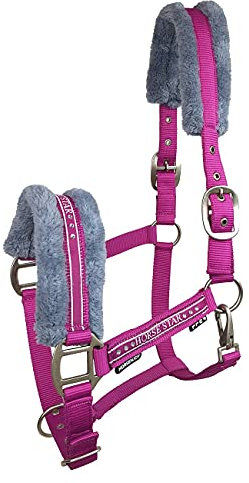 Horsenjoy Pferde Halfter Faux Fur-Polsterung Reithalfter Stallhalfter Weidehalfter (Full, rosa)