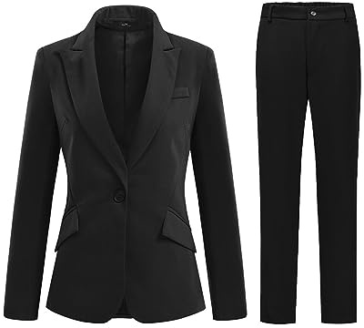 YFFUSHI Women 2-Piece Trouser-Suit Jacket Ladies Formal Office Business Blazer Coat,Black,M