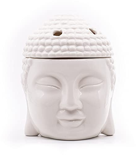 Candle-Brothers Teelicht Duftlampe | Duftlampe Buddha | Aromalampe für Duftwachs | Raumduft mit Teelicht | Duftlampe Keramik Weiß | Lampe für Büro, Schlafzimmer, Yoga