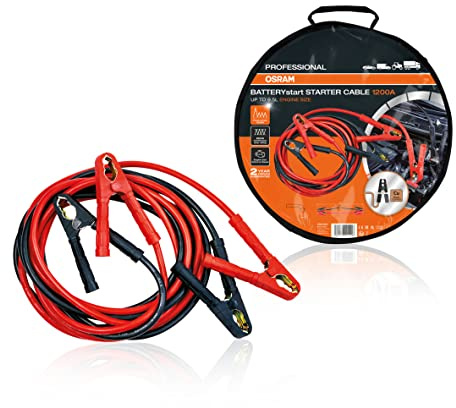 Osram Professional Starter Cable 1200A, Câbles de démarrage pour Moteurs à Essence et Diesel, 12/24V, OSC500, Câble de Pontage pour des Moteurs ≤9,5L, conducteurs multibrins en cuivre Pur, 5m