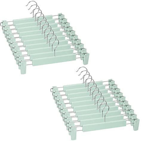 Lamitocs 20 Stück Rockbügel Kleiderbügel mit starken Antirutsch verstellbaren Clips Haken, Platzsparende Hosenbügel für Hängende Hosen Socken Röcke Mäntel, Minze Farbe