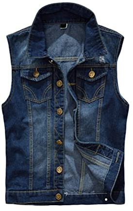 ORANDESIGNE Manteaux en Jean sans Manche Homme Gilet en Jean Veste Slim Fit Vintage Délavé Décontractée Manteau Punk Déchiré Gilet Denim Veste de Moto B Bleu Foncé XL